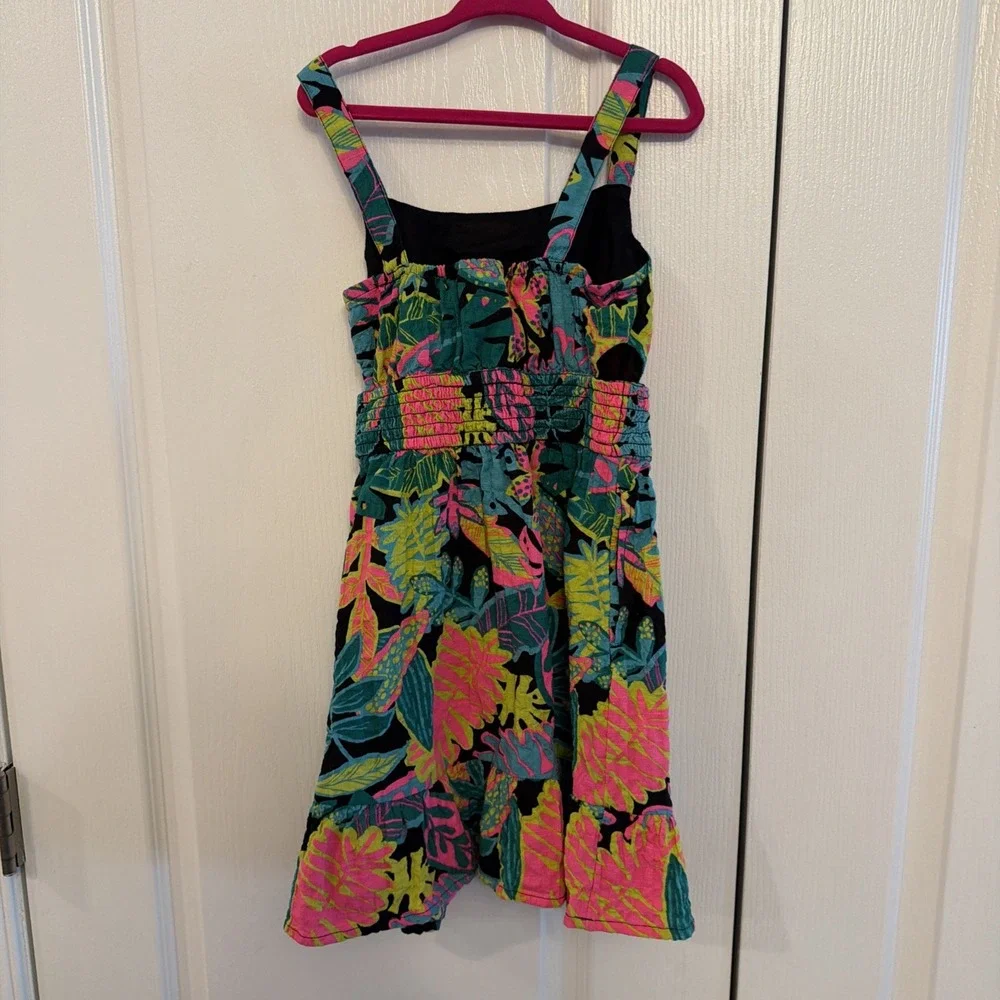 Cat & Jack Girls Cut-Out Maxi or Midi Dress Smocked Sleeveless Tropical Neon XS